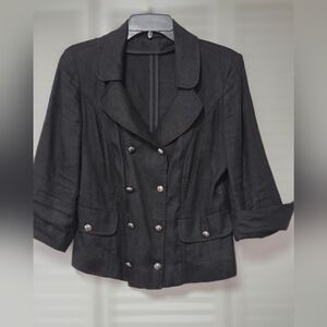 Double-Breasted Black Blazer with Decorative Buttons, 100% Linen